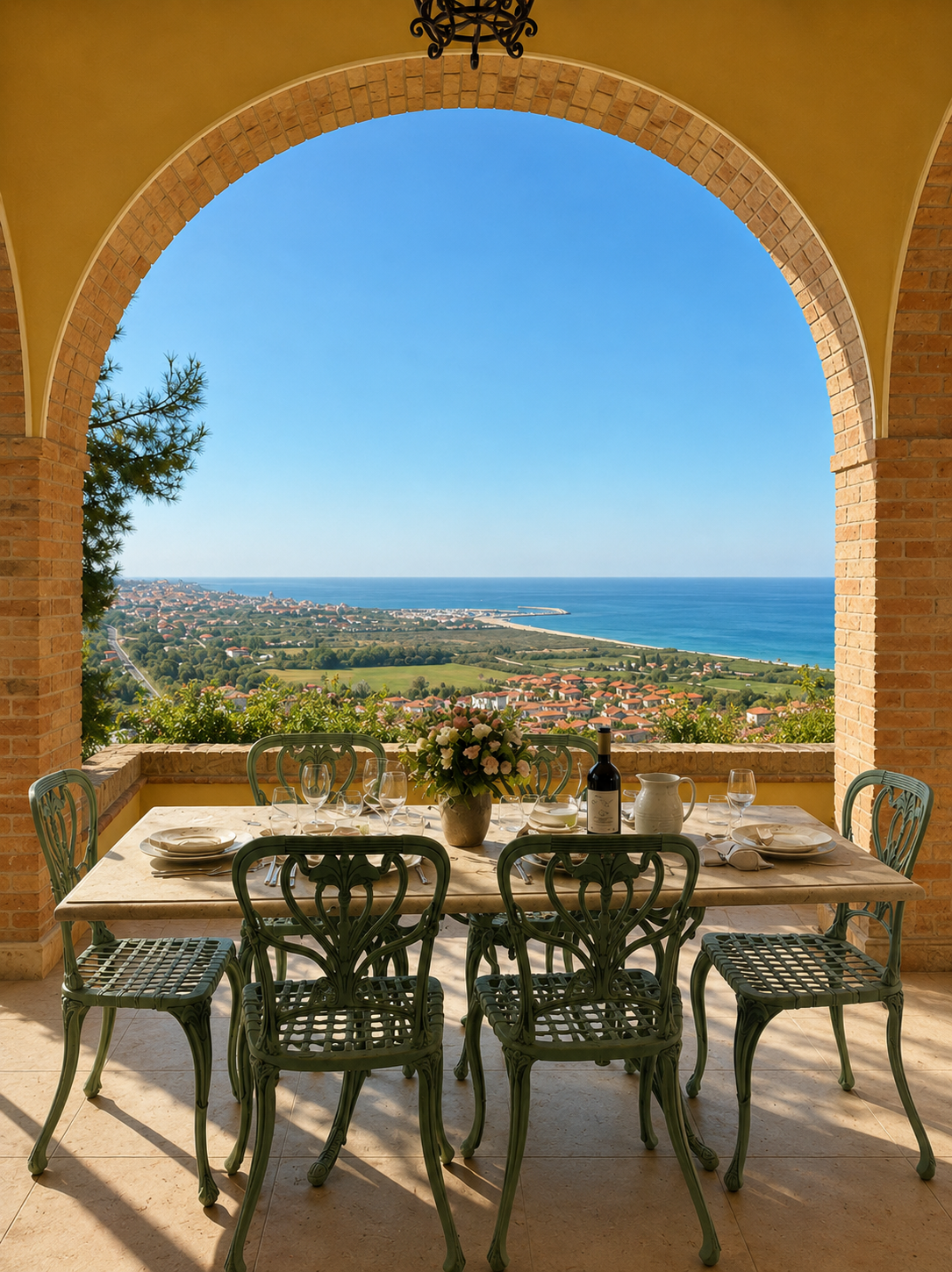 Loggia con archi gialli affacciata sul mare Adriatico
