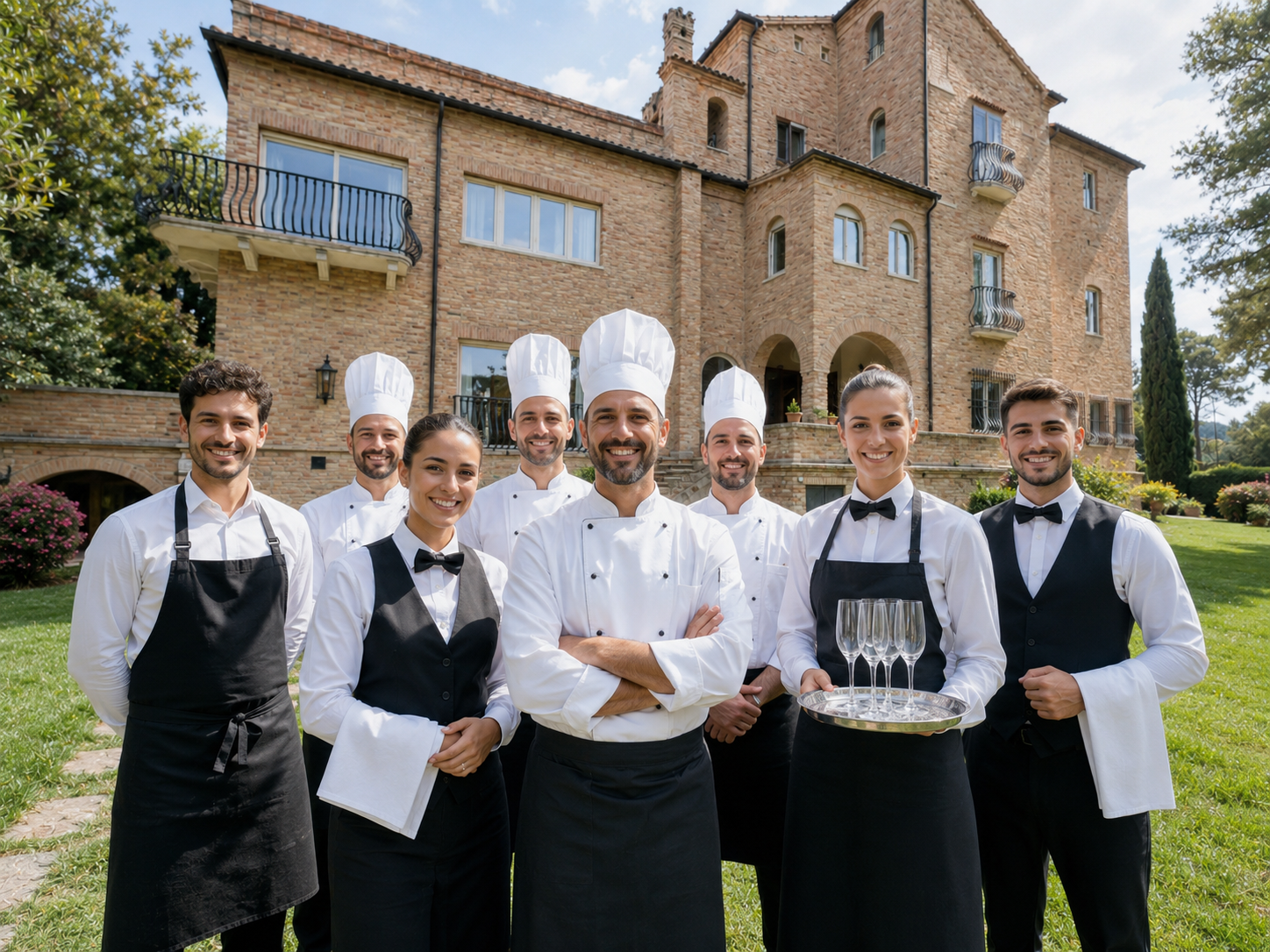 Tavolo apparecchiato per cena di gala sotto la loggia di Villa Giordano